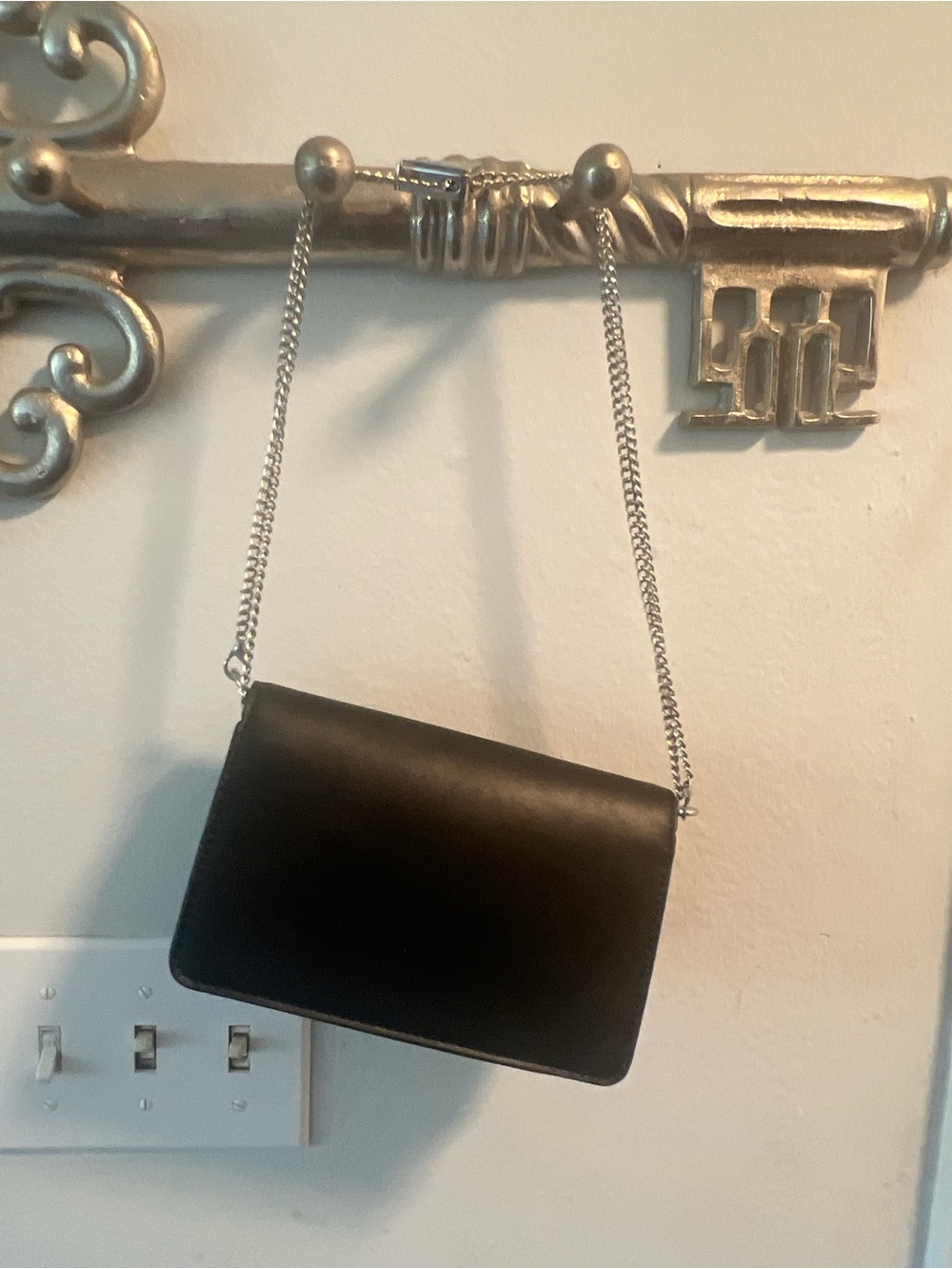 Prada Black Leather Crossbody with Silver Chain and Logo Plaque - Picture 3 of 8